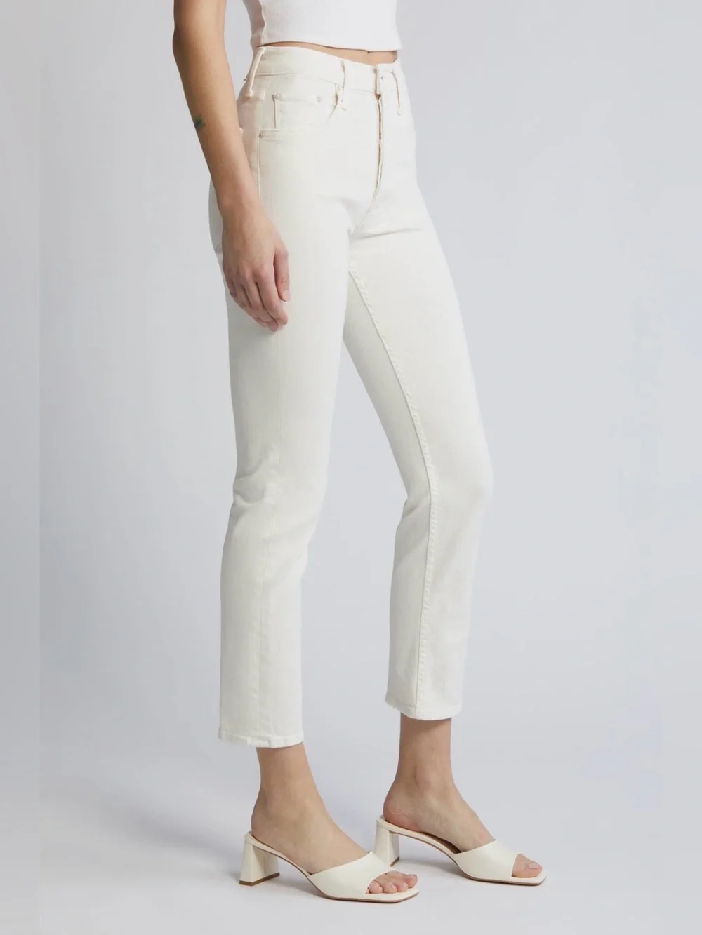 MOTHER The Tomcat Ankle Cream Puffs High Rise Straight Leg Jean Off White 27
